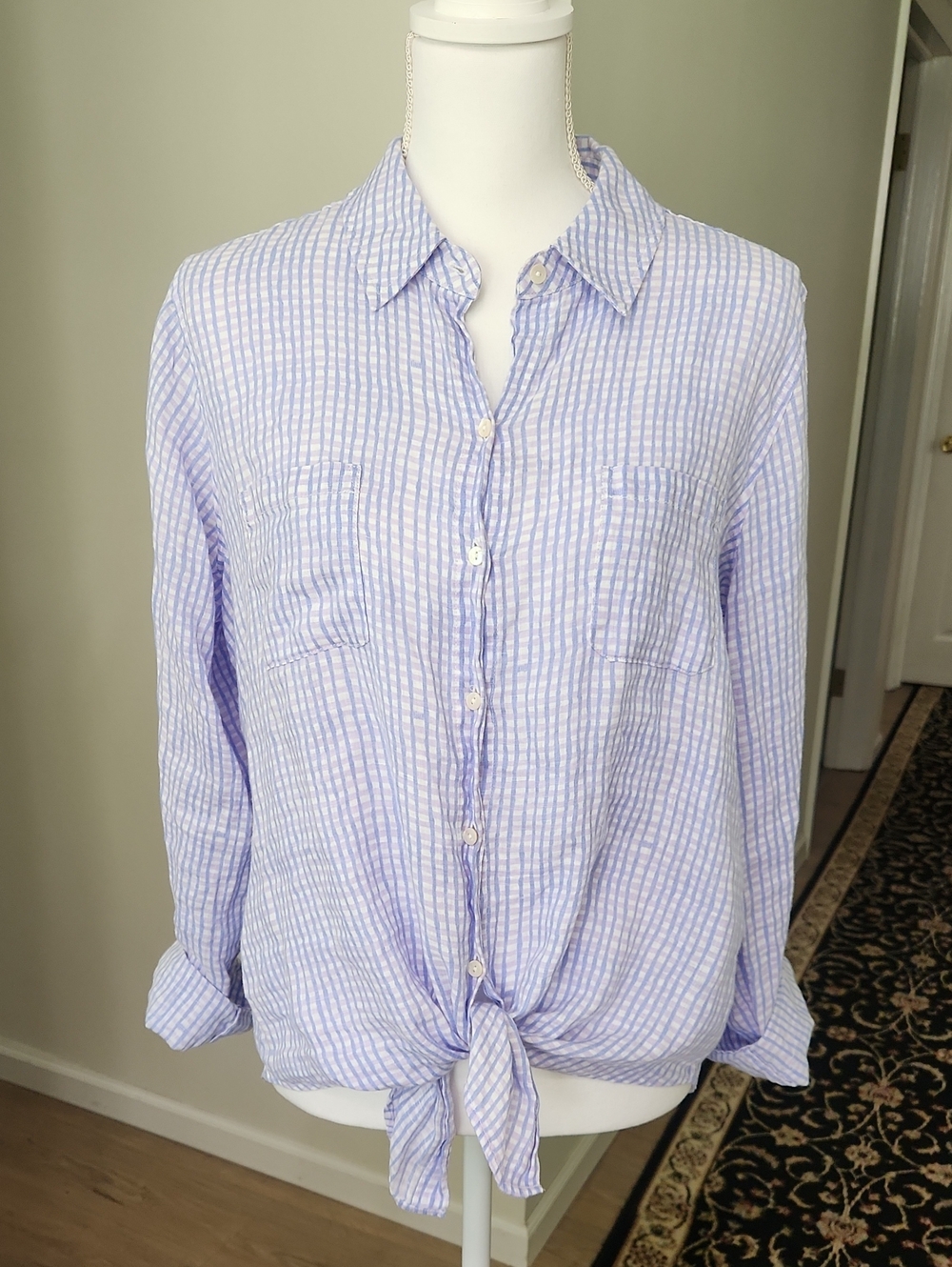 Lilly Pulitzer Sea View Linen Button Down Top in Lilac Verbena Gingham Size M - Picture 4 of 16